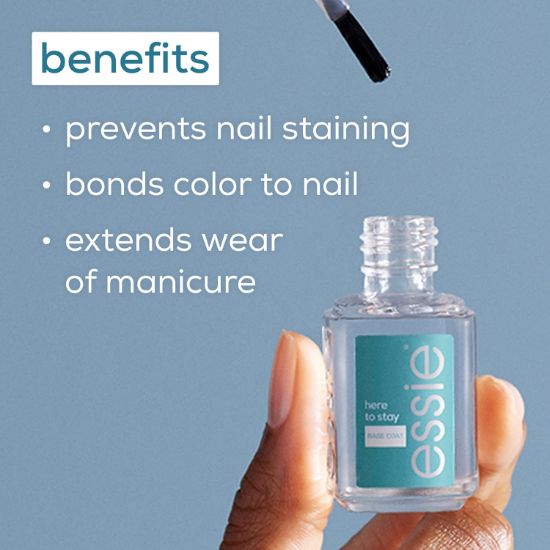 Picture of essie salon quality nail care, vegan formula, clear base coat, Here To Stay, 0.46 fl oz