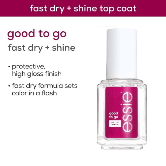 Picture of essie Nail Care, 8-Free Vegan, Good To Go Top Coat, fast dry and shine nail polish, 0.46 fl oz
